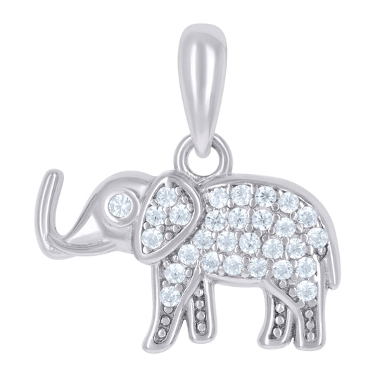 Sterling Silver Mens Cubic-Zirconia Elephant Animal Wildlife Charm Pendant