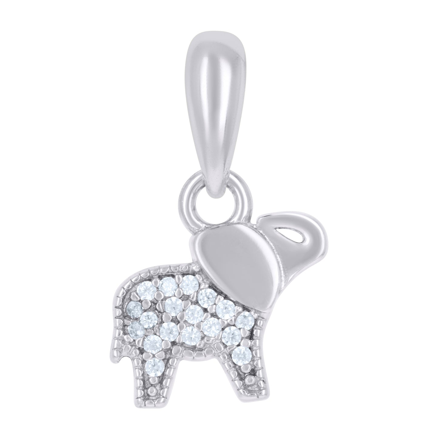 Sterling Silver Womens Cubic-Zirconia Elephant Animal Wildlife Charm Pendant