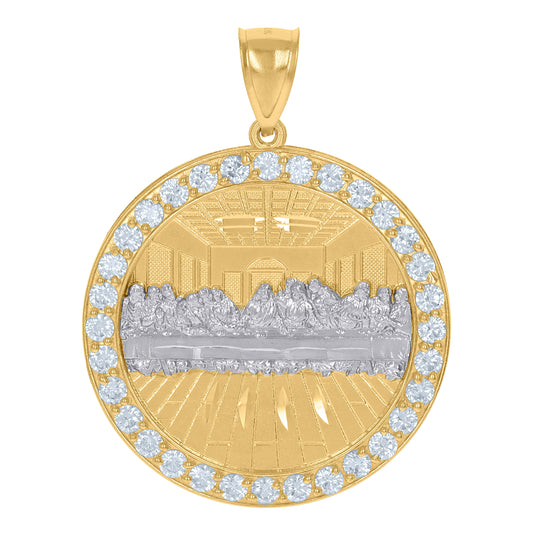 10K Two-Tone Gold Mens Cubic-Zirconia Medallion Last Supper Religious Charm Pendant