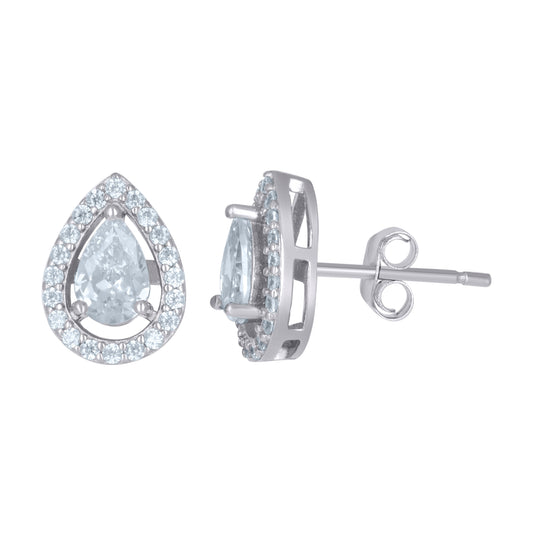 Sterling Silver Womens Pear Round Cubic-Zirconia Teardrop Fashion Stud Earrings