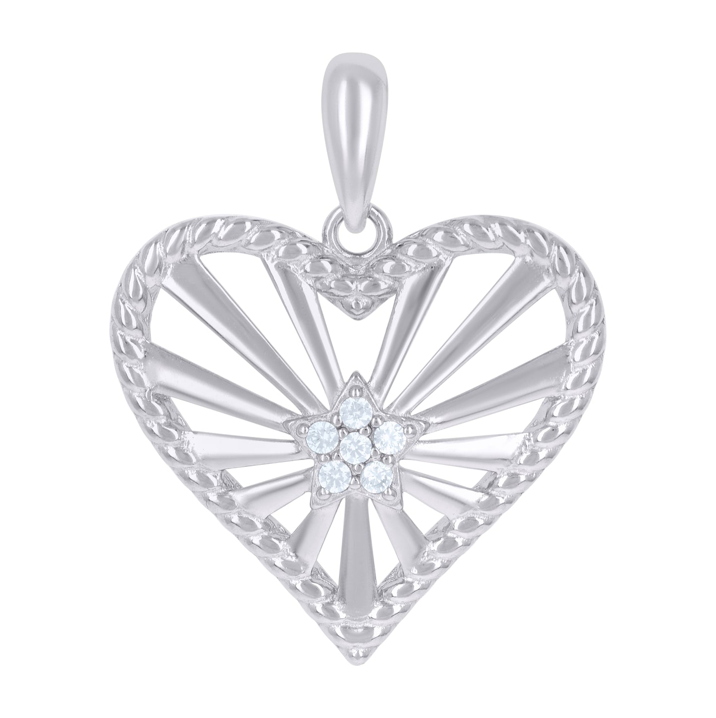 Sterling Silver Womens Cubic-Zirconia Heart Charm Pendant