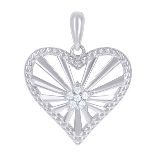 Sterling Silver Womens Cubic-Zirconia Heart Charm Pendant