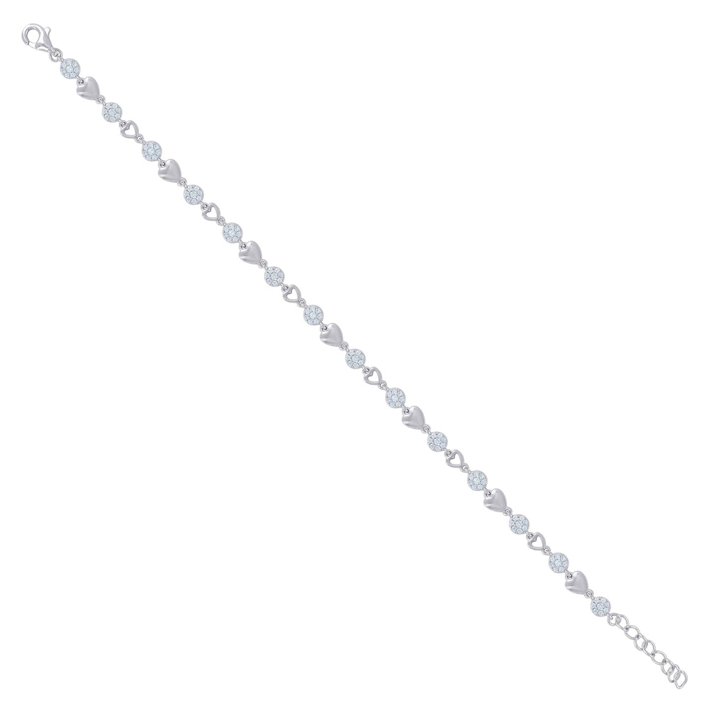 Sterling Silver Womens Round Cubic-Zirconia Hearts Link Bracelet