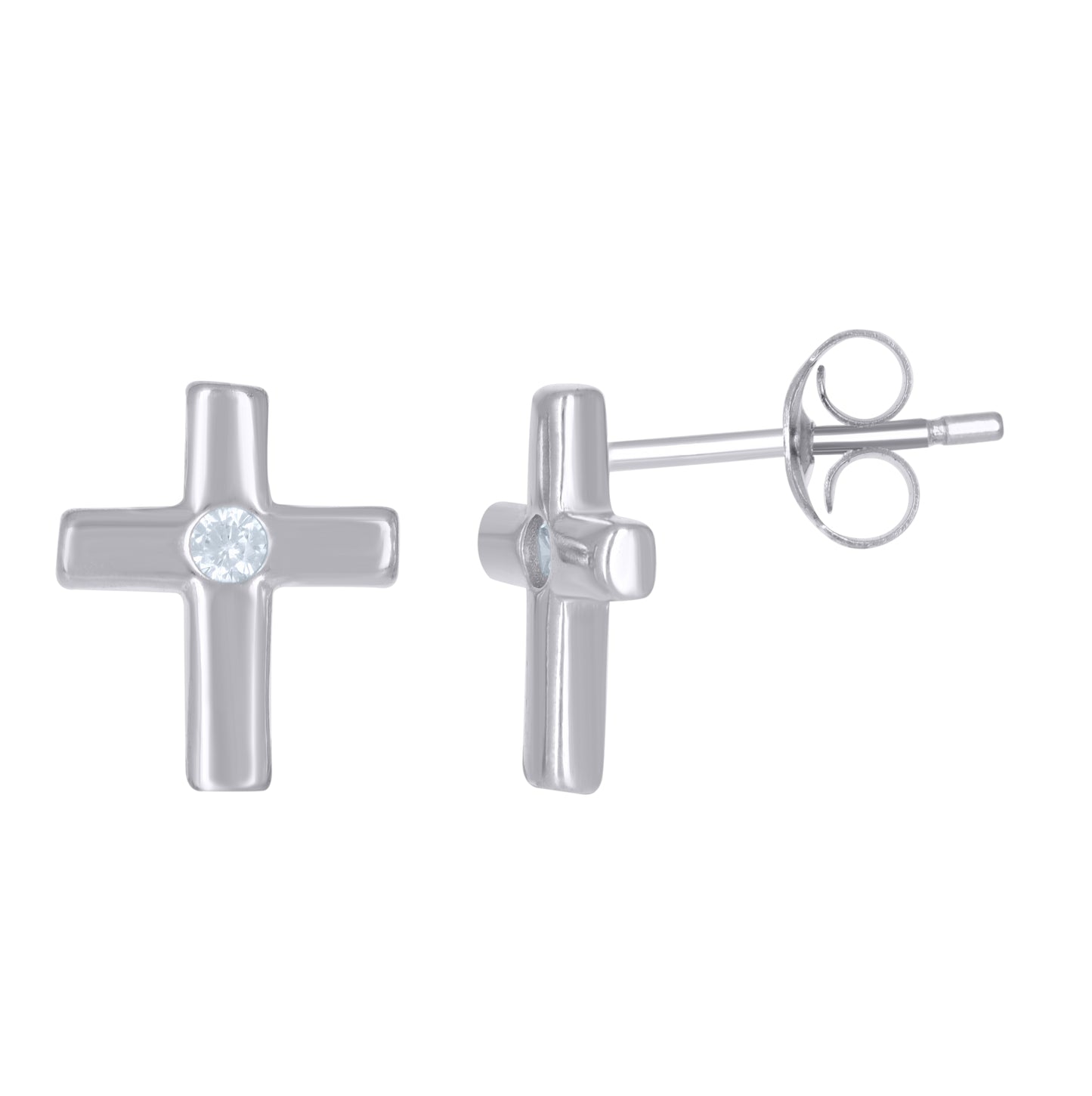 Sterling Silver Womens Cubic-Zirconia Cross Religious Stud Earrings