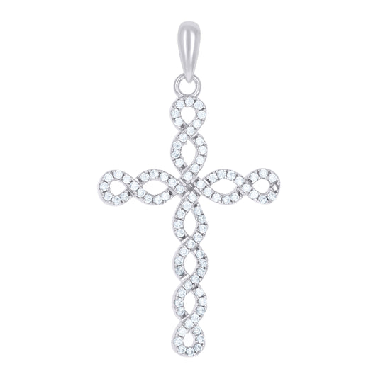 Sterling Silver Womens Cubic-Zirconia Cross Religious Charm Pendant
