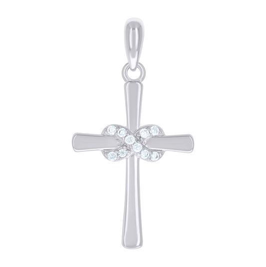 Sterling Silver Womens Cubic-Zirconia Infinity Cross Religious Charm Pendant