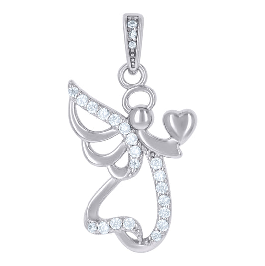 Sterling Silver Womens Cubic-Zirconia Angel Holding Heart Religious Charm Pendant