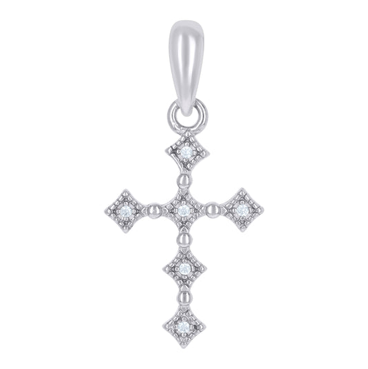 Sterling Silver Womens Cubic-Zirconia Cross Religious Charm Pendant