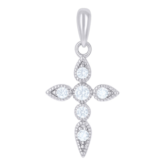 Sterling Silver Womens Cubic-Zirconia Cross Religious Charm Pendant