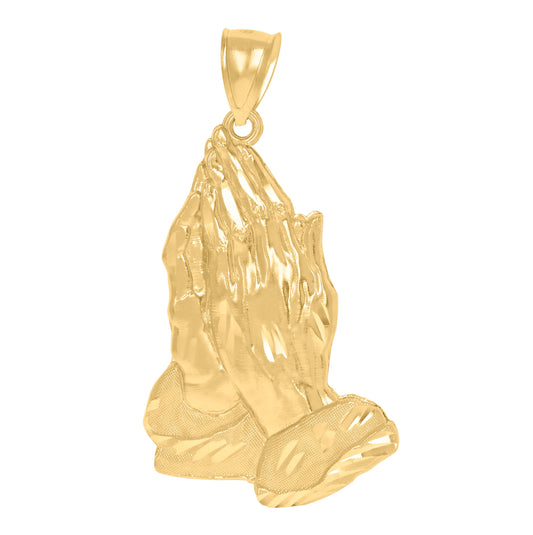 10K Yellow Gold Mens Praying Hands Symbol Religious Charm Pendant