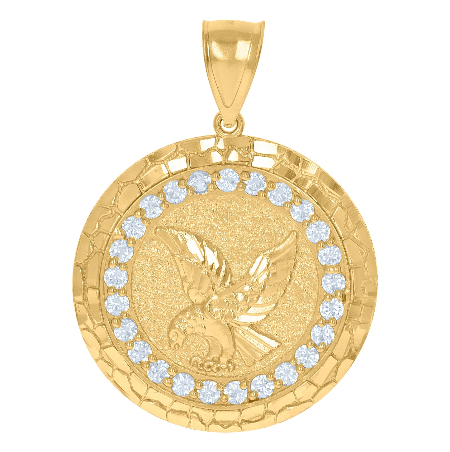 10K Yellow Gold Mens Cubic-Zirconia Medallion Eagle Bird Wildlife Charm Pendant