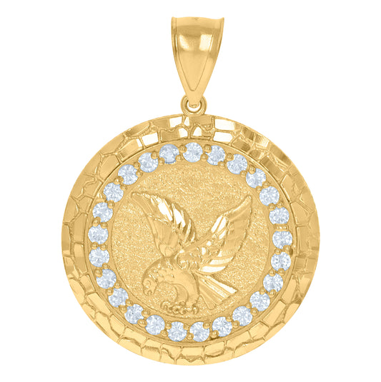 10K Yellow Gold Mens Cubic-Zirconia Medallion Eagle Bird Wildlife Charm Pendant