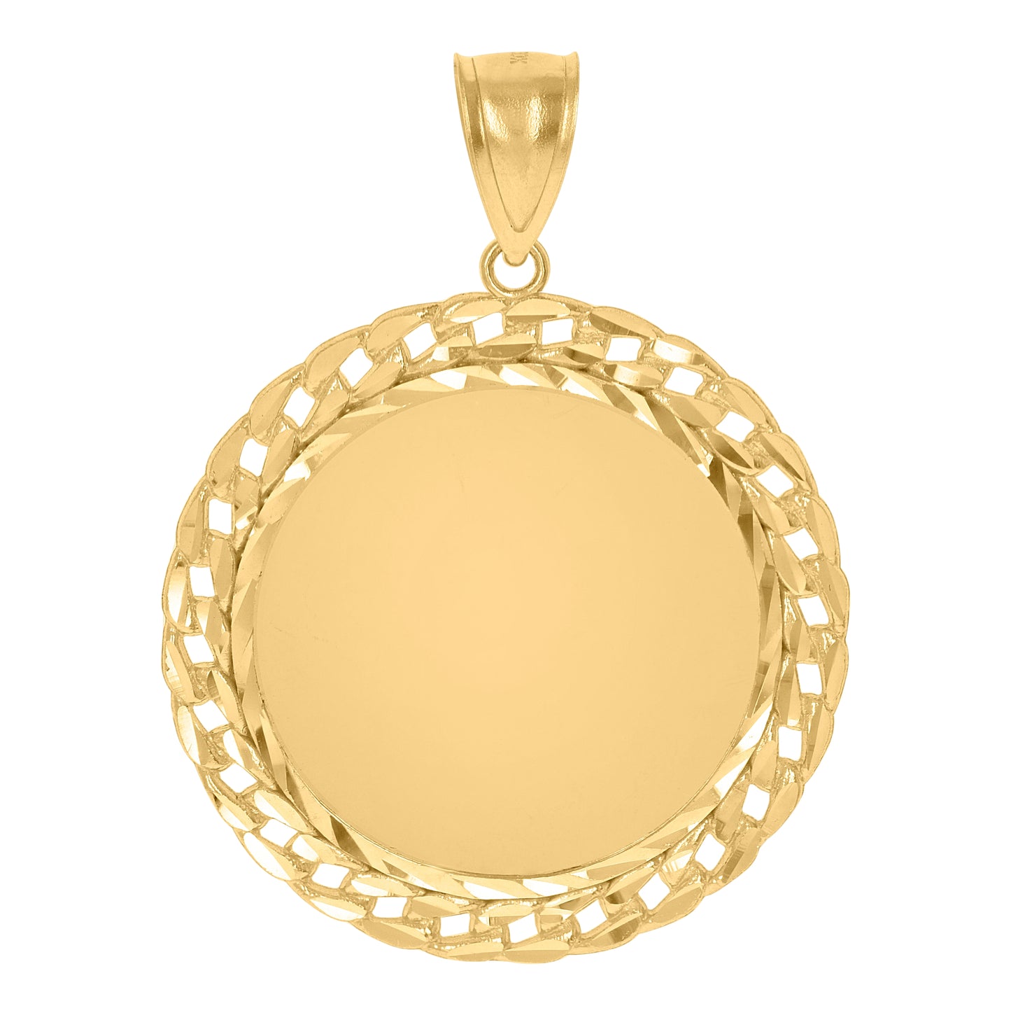 10K Yellow Gold Mens Cuban Link Medallion Photo Frame Charm Pendant