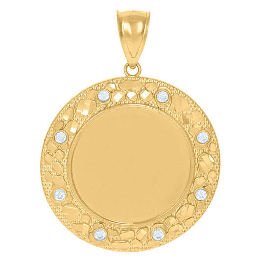 10K Yellow Gold Mens Cubic-Zirconia Medallion Photo Frame Charm Pendant