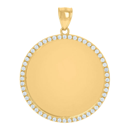 10K Yellow Gold Mens Cubic-Zirconia Medallion Photo Frame Charm Pendant