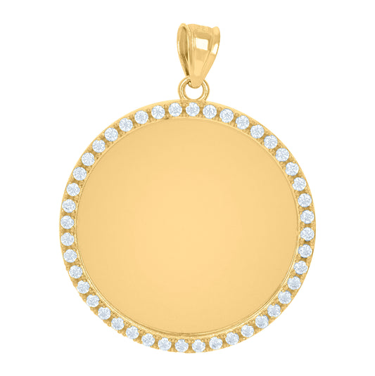 10K Yellow Gold Mens Cubic-Zirconia Medallion Photo Frame Charm Pendant