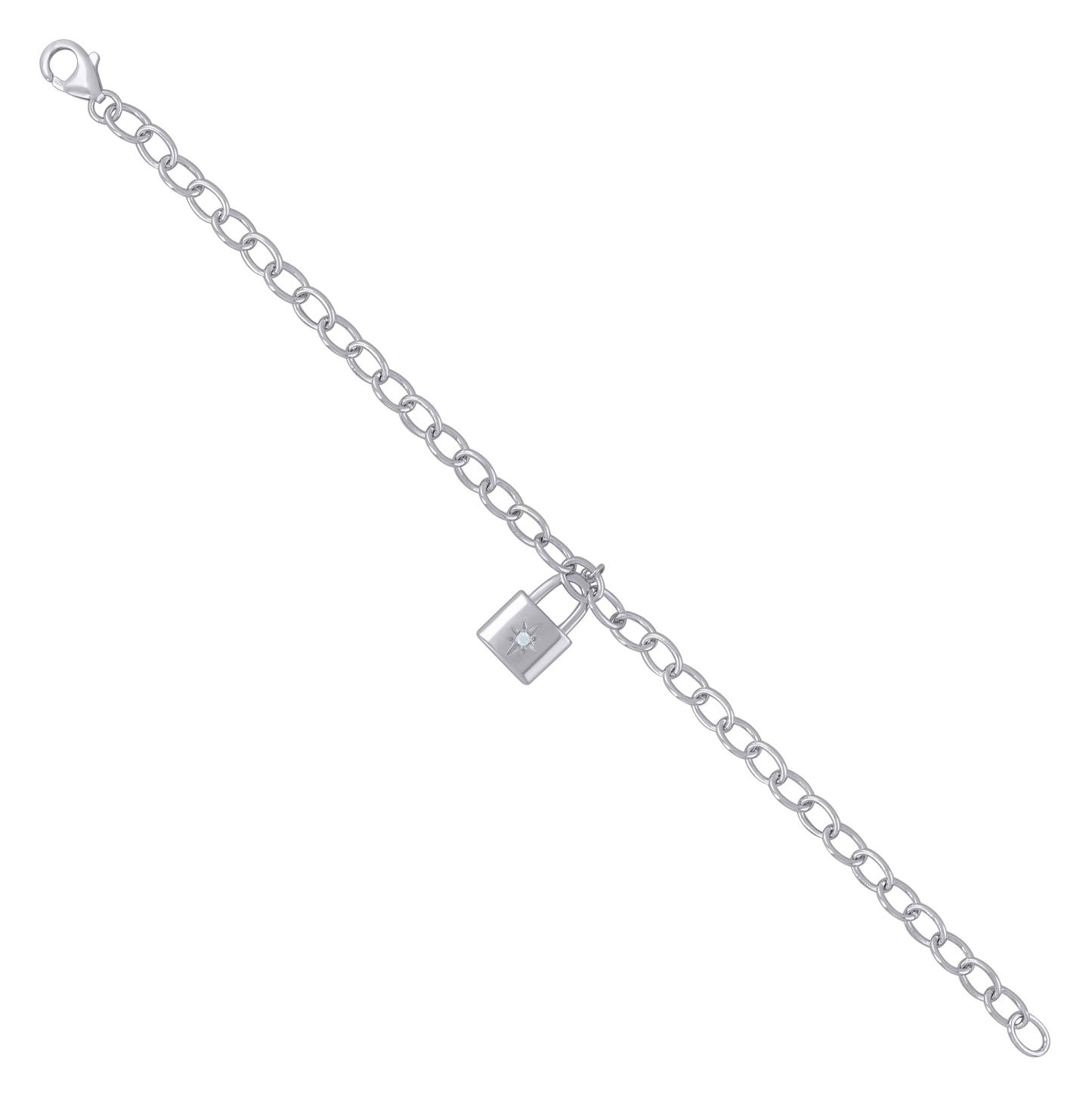 Sterling Silver Womens Cubic-Zirconia Lock Charms Bracelet