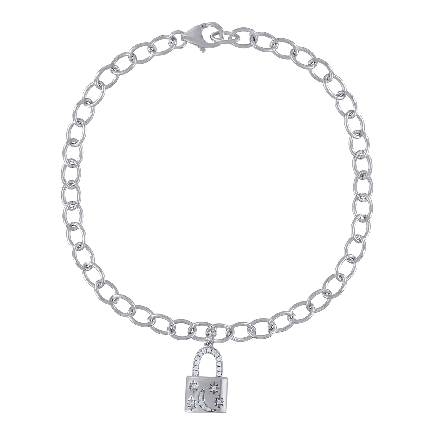 Sterling Silver Womens Lock Charms Bracelet
