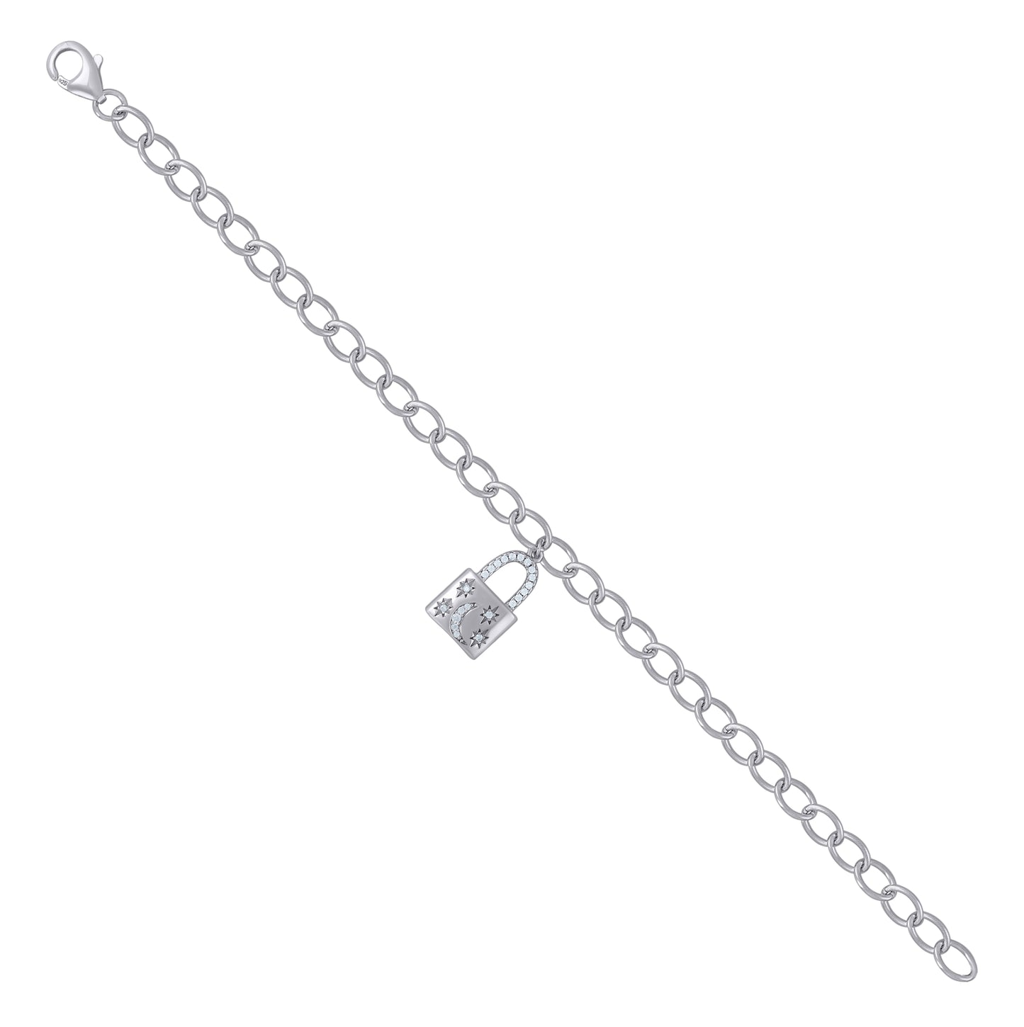 Sterling Silver Womens Lock Charms Bracelet