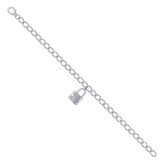 Sterling Silver Womens Lock Charms Bracelet