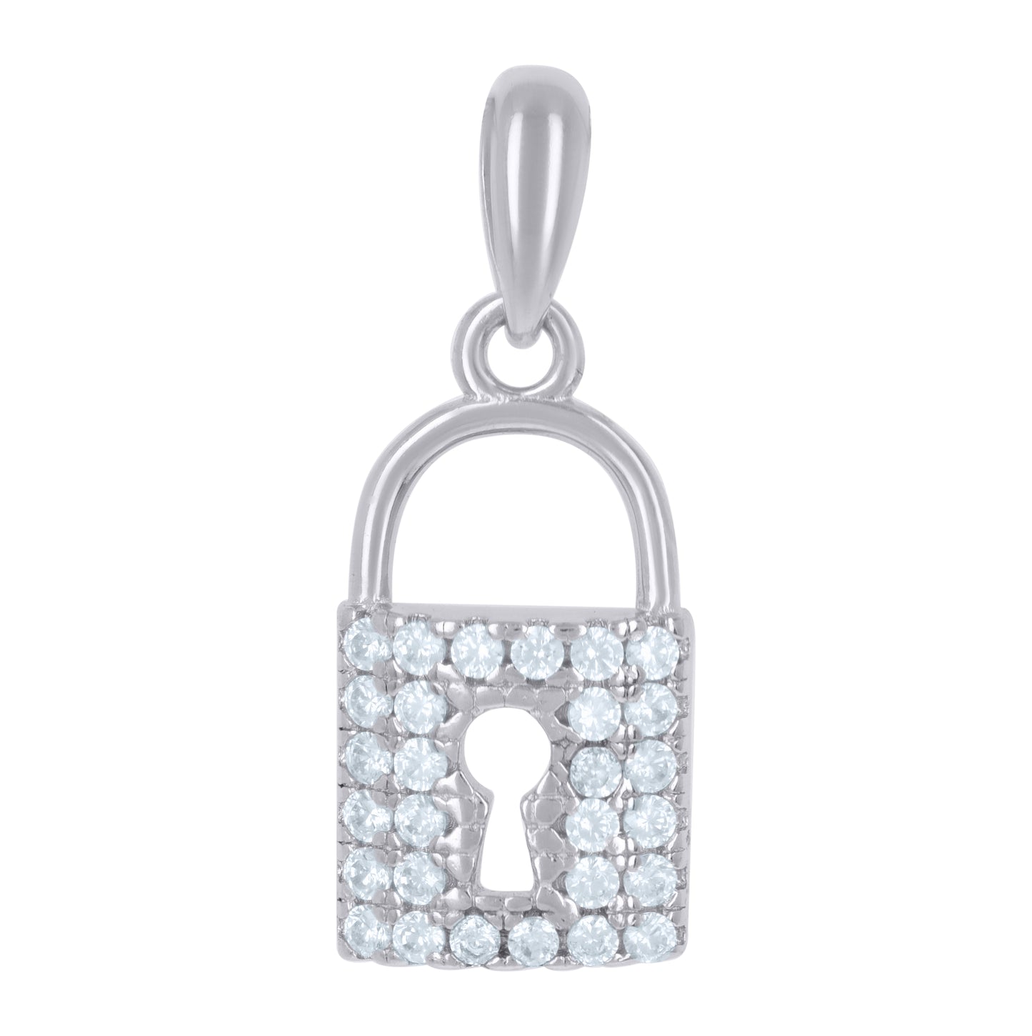 Sterling Silver Unisex Cubic-Zirconia Lock Charm Pendant