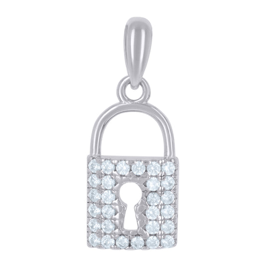 Sterling Silver Unisex Cubic-Zirconia Lock Charm Pendant