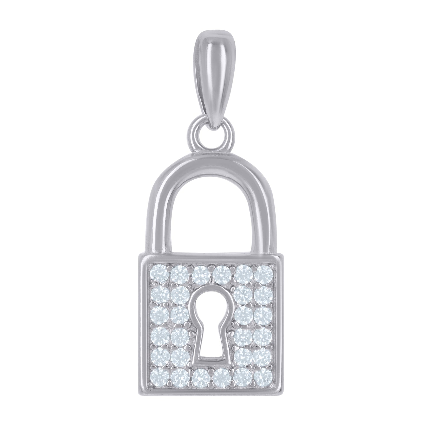 Sterling Silver Unisex Cubic-Zirconia Lock Charm Pendant