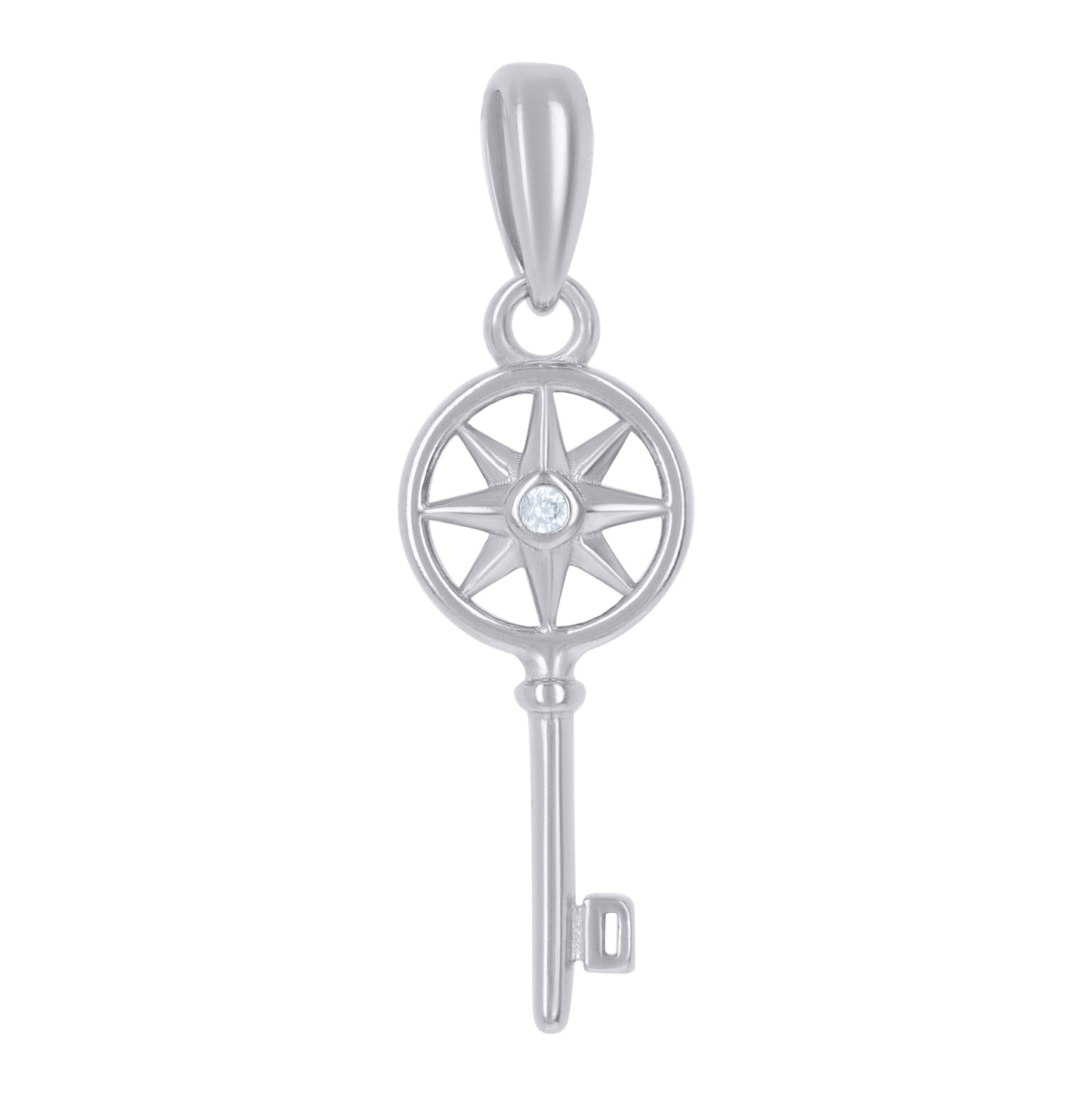 Sterling Silver Unisex Cubic-Zirconia Key With Star Key Charm Pendant