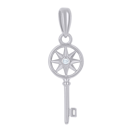 Sterling Silver Unisex Cubic-Zirconia Key With Star Key Charm Pendant