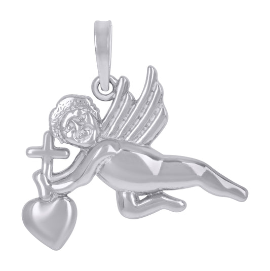 Sterling Silver Womens Heart & Cross Angle Charm Pendant