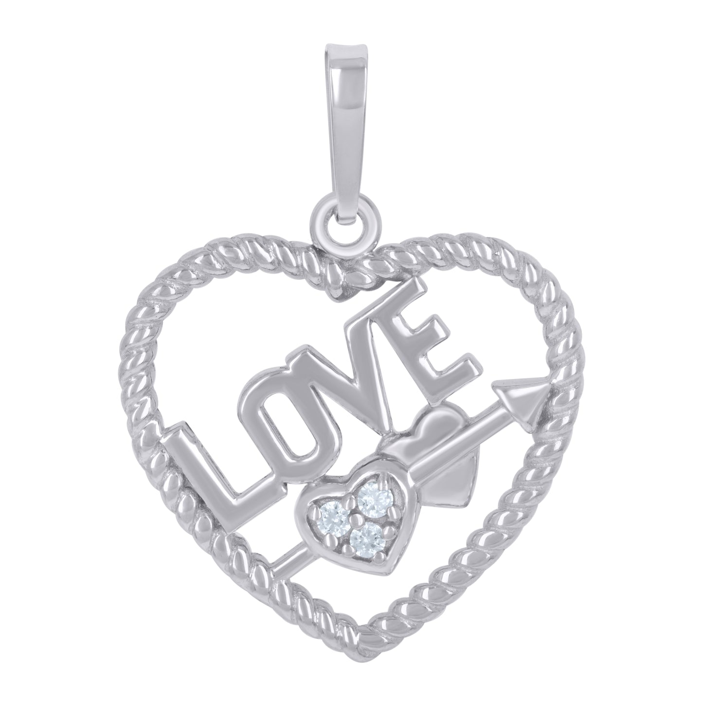 Sterling Silver Womens Cubic-Zirconia Love Heart Charm Pendant