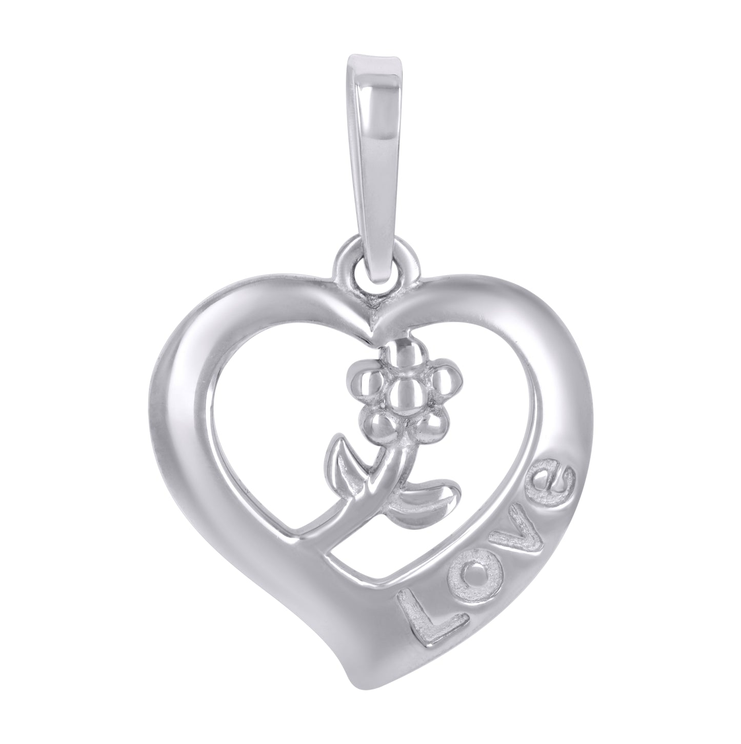 Sterling Silver Womens Flower In Heart Charm Pendant