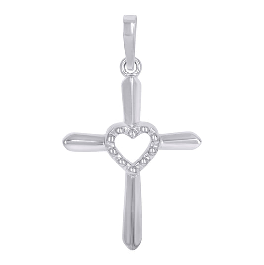 Sterling Silver Unisex Heart Cross Religious Charm Pendant