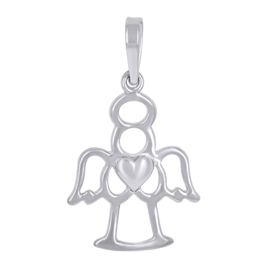 Sterling Silver Unisex Angel With Heart Angle Charm Pendant
