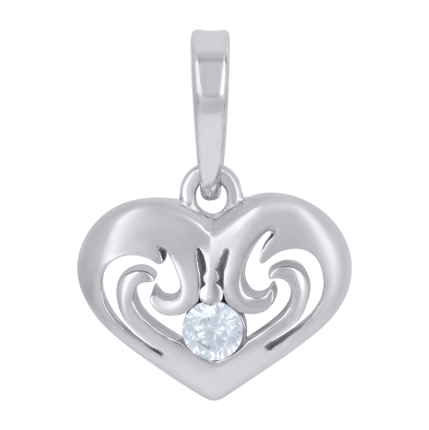 Sterling Silver Womens Cubic-Zirconia Heart Charm Pendant