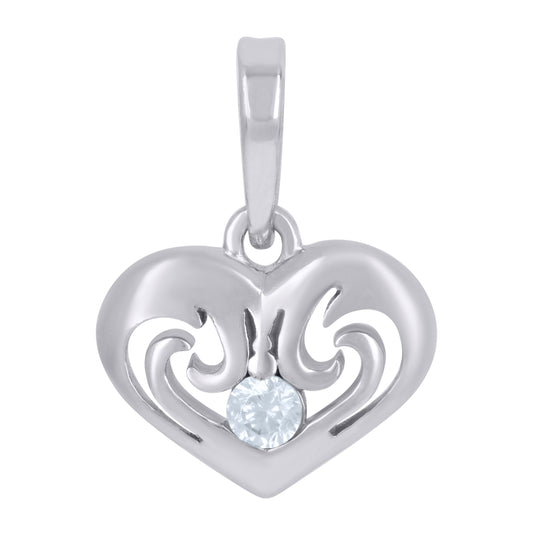 Sterling Silver Womens Cubic-Zirconia Heart Charm Pendant