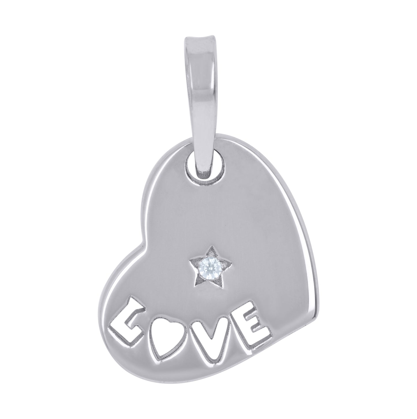 Sterling Silver Womens Cubic-Zirconia Love Heart Charm Pendant