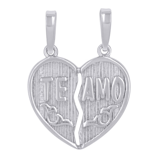 Sterling Silver Womens Break Apart Te Amo I Love You Heart Charm Pendant