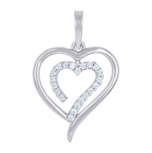 Sterling Silver Womens Cubic-Zirconia Heart Charm Pendant