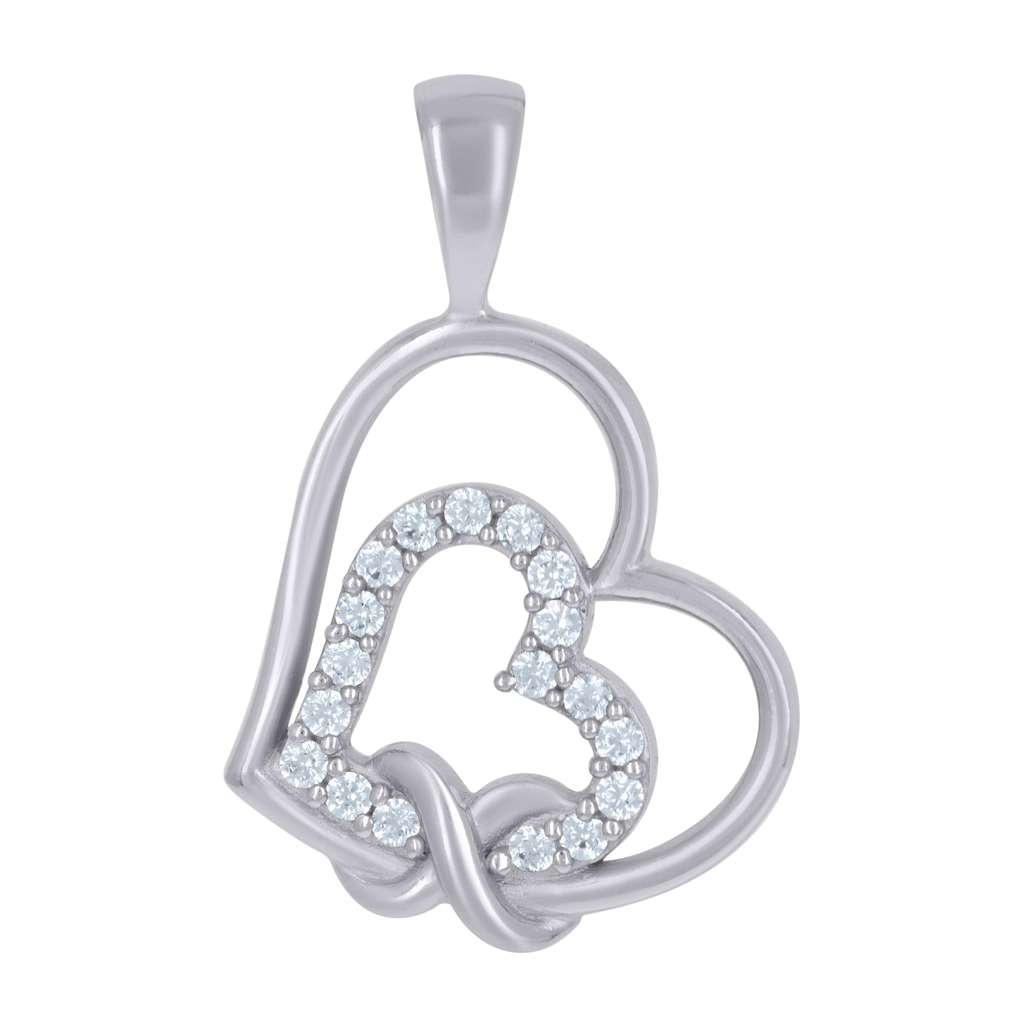 Sterling Silver Womens Cubic-Zirconia Love Knot Heart Charm Pendant