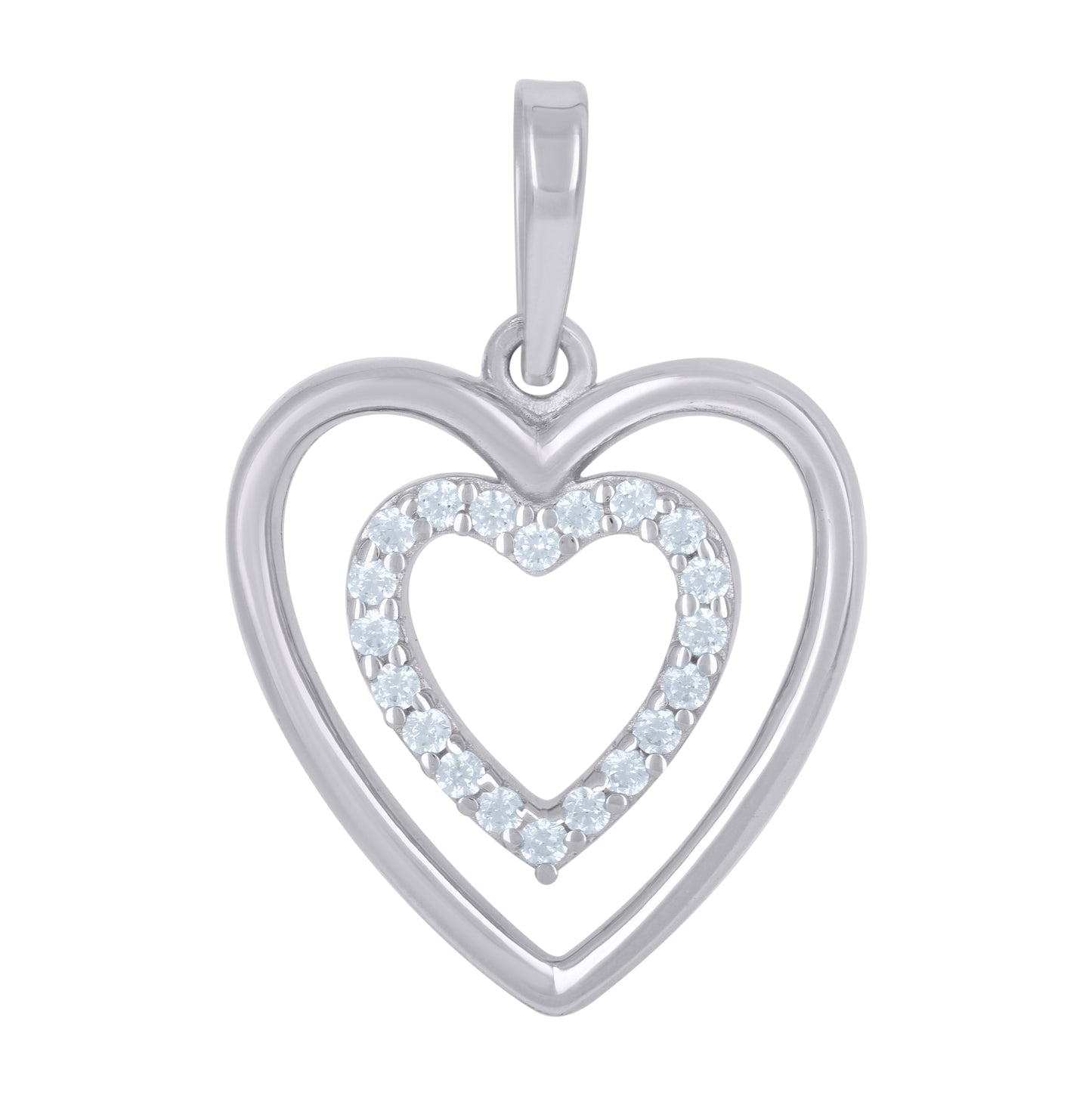 Sterling Silver Womens Cubic-Zirconia Heart Charm Pendant