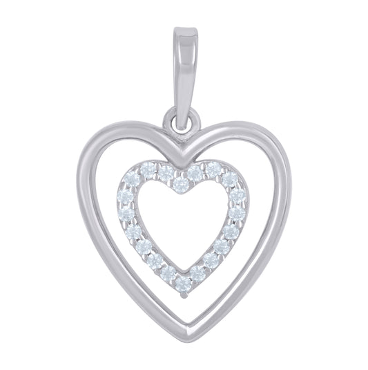 Sterling Silver Womens Cubic-Zirconia Heart Charm Pendant