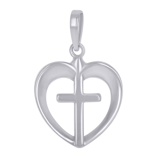 Sterling Silver Womens Cross Heart Charm Pendant