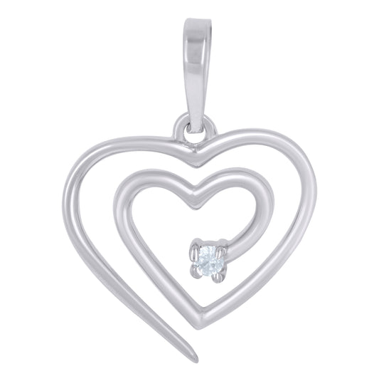 Sterling Silver Womens Cubic-Zirconia Heart Charm Pendant