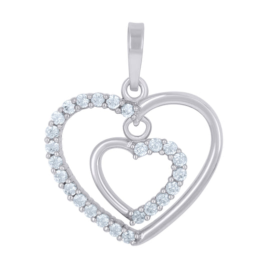 Sterling Silver Womens Cubic-Zirconia Double Heart Charm Pendant