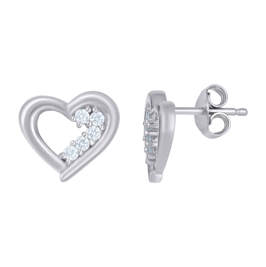 Sterling Silver Womens Cubic-Zirconia Heart Stud Earrings