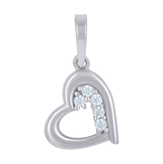 Sterling Silver Womens Cubic-Zirconia Heart Charm Pendant