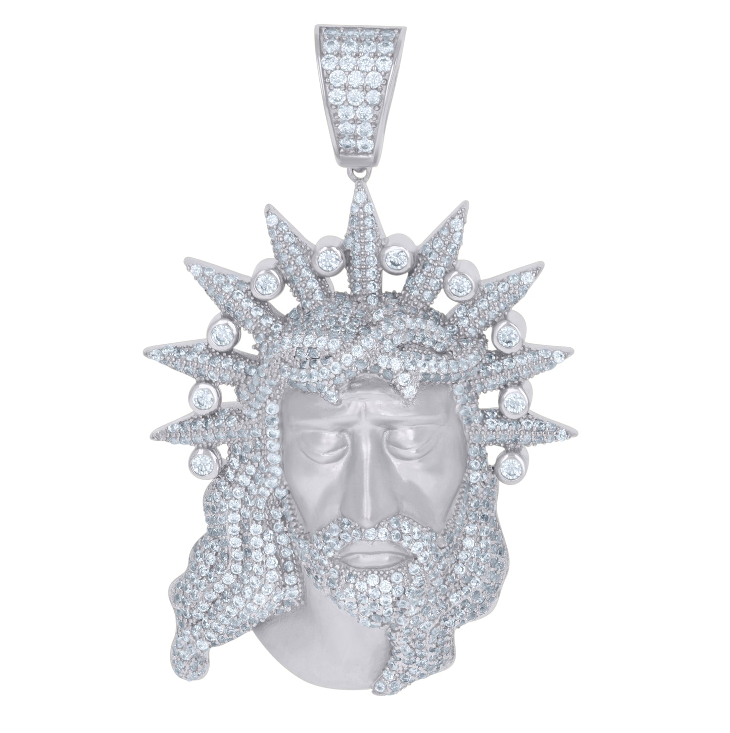 Sterling Silver Mens Cubic-Zirconia Jesus Religious Charm Pendant