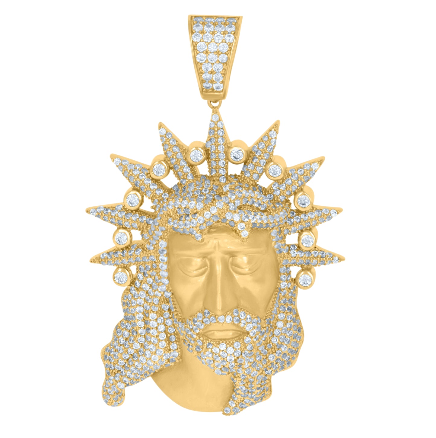 Sterling Silver Mens Cubic-Zirconia Jesus Religious Charm Pendant