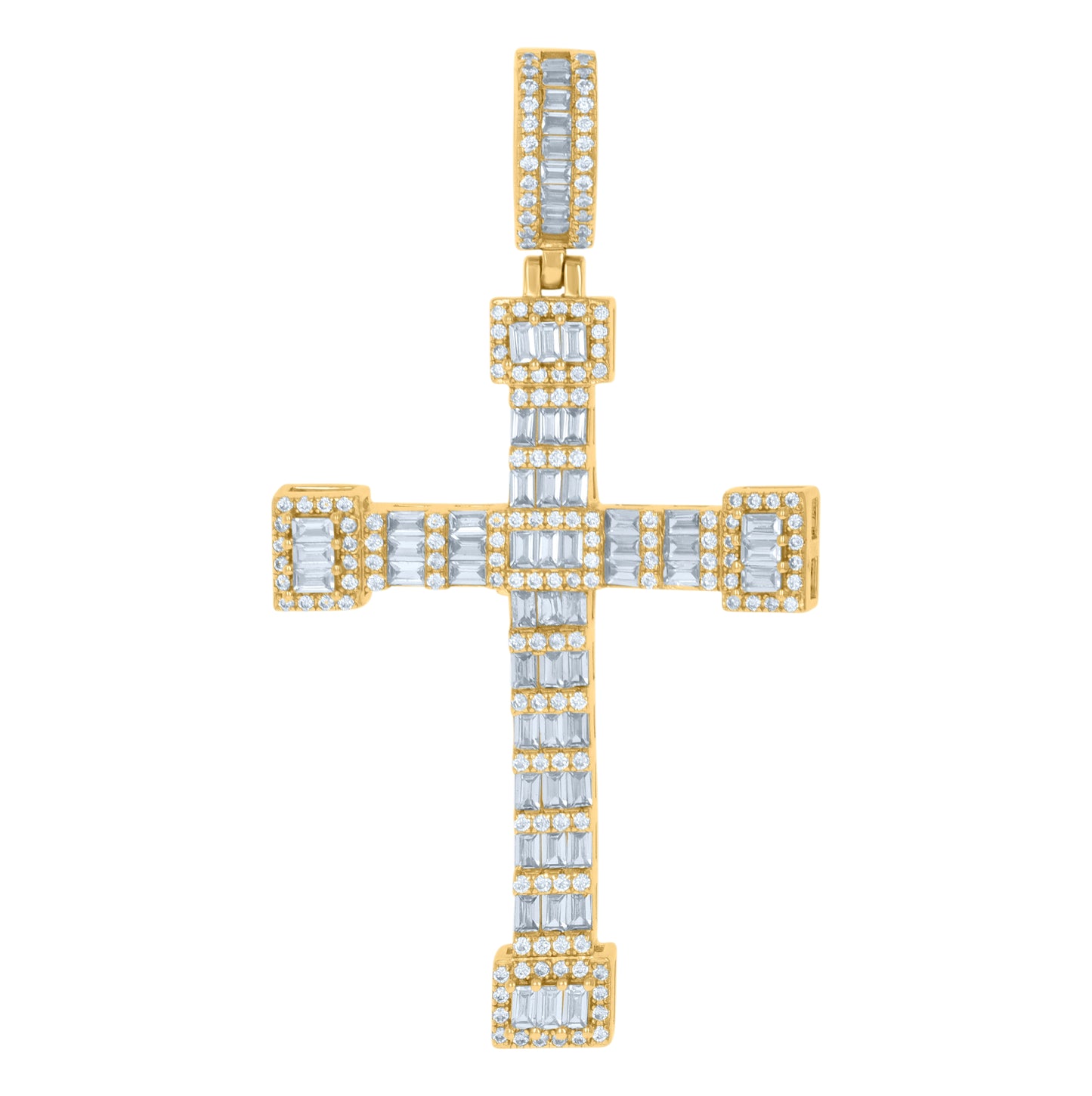 Sterling Silver Mens Baguette Cubic-Zirconia Cross Religious Charm Pendant